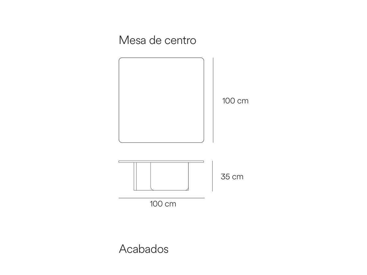 Croquis de medidas de Mesa de centro cuadrada ARQ de 100 × 100 cm – Teulat