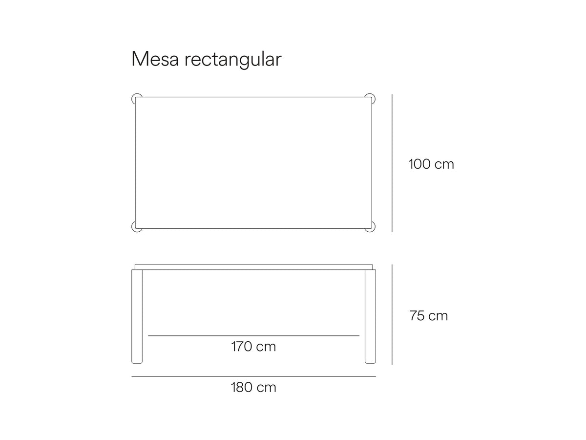 Croquis de medidas de Mesa de comedor ATLAS de 180 cm para 6 a 8 personas – Teulat
