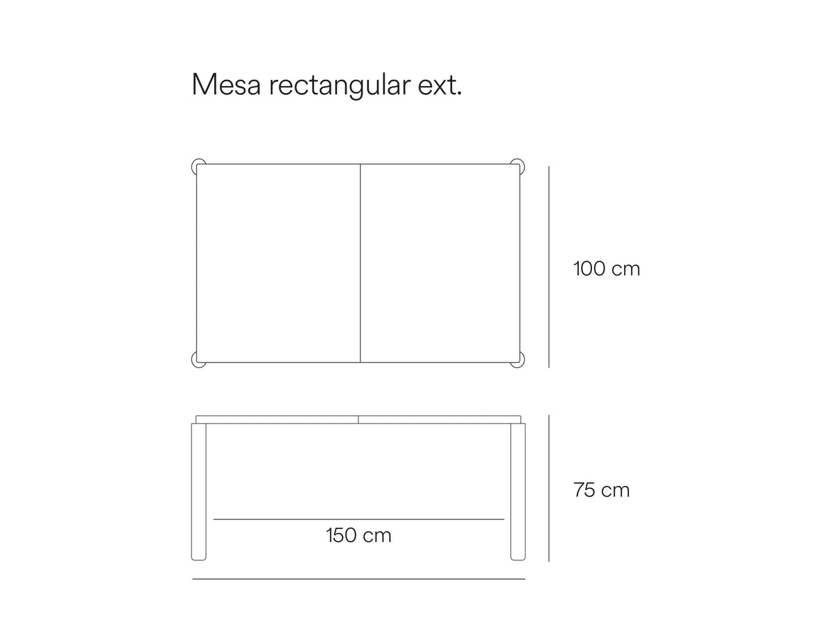 Croquis de medidas de Mesa de comedor extensible ATLAS de 160 a 200 cm para 6 a 10 personas – Teulat
