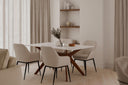 Mesa ELOISE Fija Porcelánica y Madera, en nogal, en un comedor