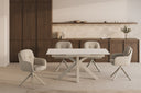 Mesa LORI Extensible Porcelánica, en travertino, en un comedor