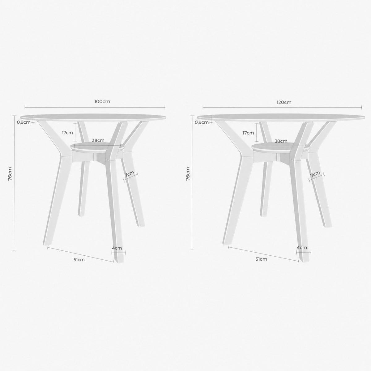 Croquis de medidas de Mesa SABRINE Redonda Cristal y Madera