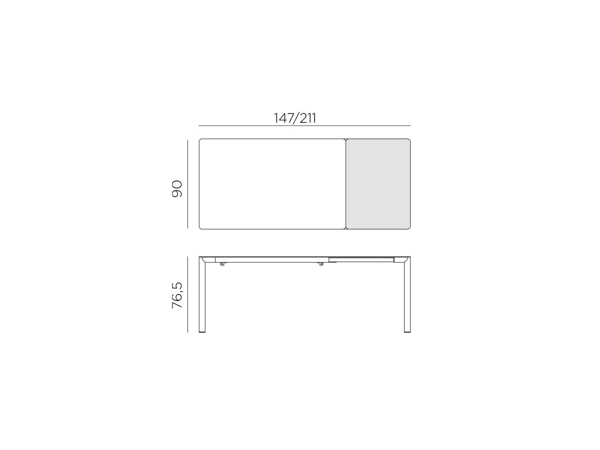 Croquis de medidas de Mesa Tevere LAM 147 Extensible