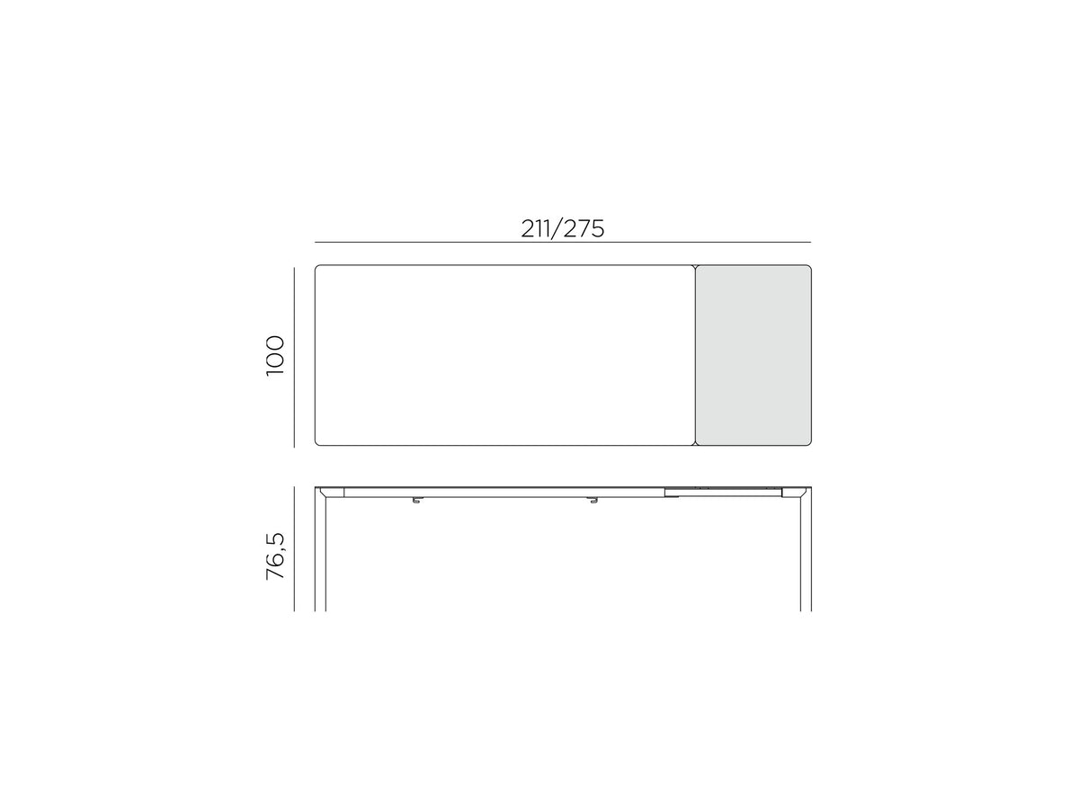 Croquis de medidas de Mesa Tevere LAM 210 Extensible