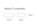 Croquis de medidas — Mesita de noche Arista: 50 cm de ancho × 35 cm de fondo × 16 cm de alto
