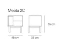 Croquis de medidas — Mesita 2C CORVO: 48 cm de ancho × 35 cm de fondo × 55 cm de alto