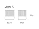Croquis de medidas — Mesita de noche Doric: 52 cm de ancho × 38 cm de fondo × 50 cm de alto