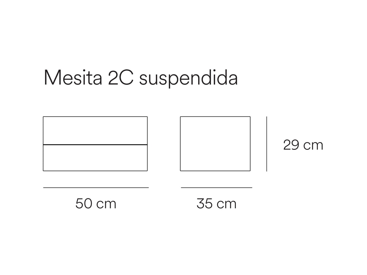 Croquis de medidas de Mesita de noche OTTO suspendida de 50 cm con 2 cajones – Teulat