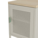 Mesita de noche SAYLA con 1 puerta, en crema, detalle de la puerta y el tirador