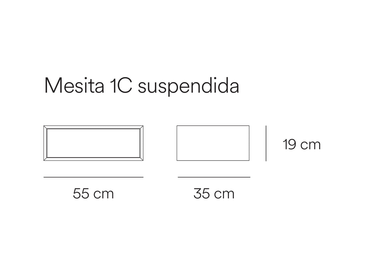 Croquis de medidas de Mesita de noche PLATT suspendida de 55 cm con 1 cajón – Teulat