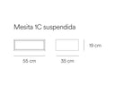 Croquis de medidas — Mesita 1C suspendida PLATT: 55 cm de ancho × 35 cm de fondo × 19 cm de alto