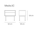 Croquis de medidas — Mesita 2C YOKO: 52 cm de ancho × 35 cm de fondo × 54 cm de alto