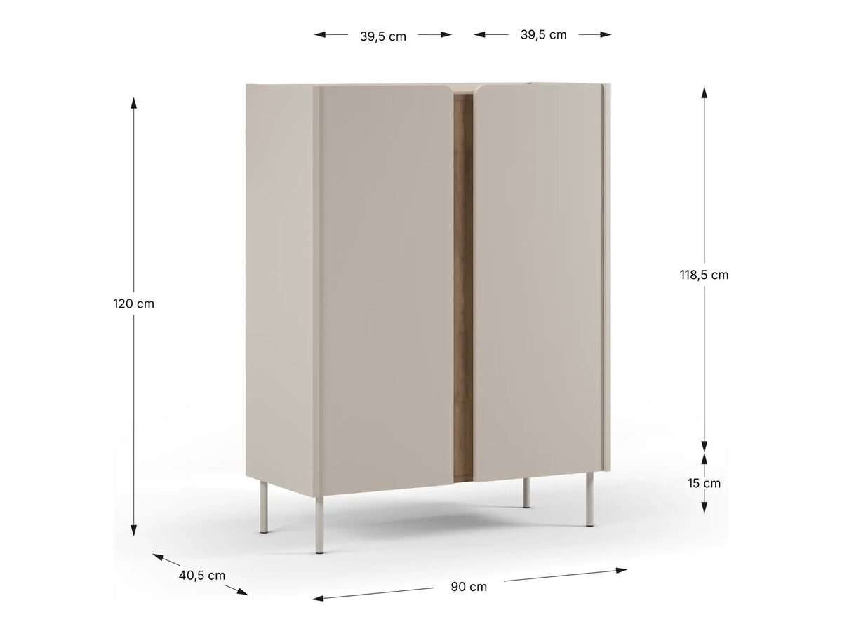 Croquis de medidas de Mueble auxiliar alto LUCILE de 90 cm con 2 puertas