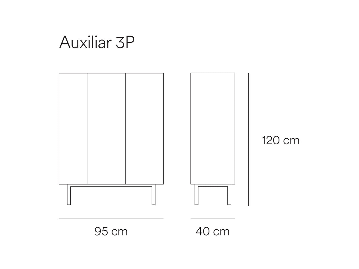 Croquis de medidas de Mueble auxiliar alto ARISTA de 95 cm con 3 puertas – Teulat