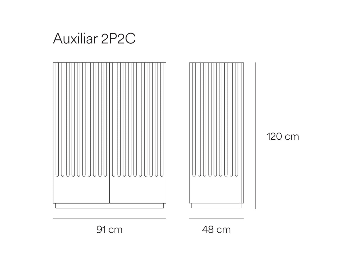 Croquis de medidas de Mueble auxiliar alto DORIC de 91 cm con 2 puertas y 2 cajones – Teulat