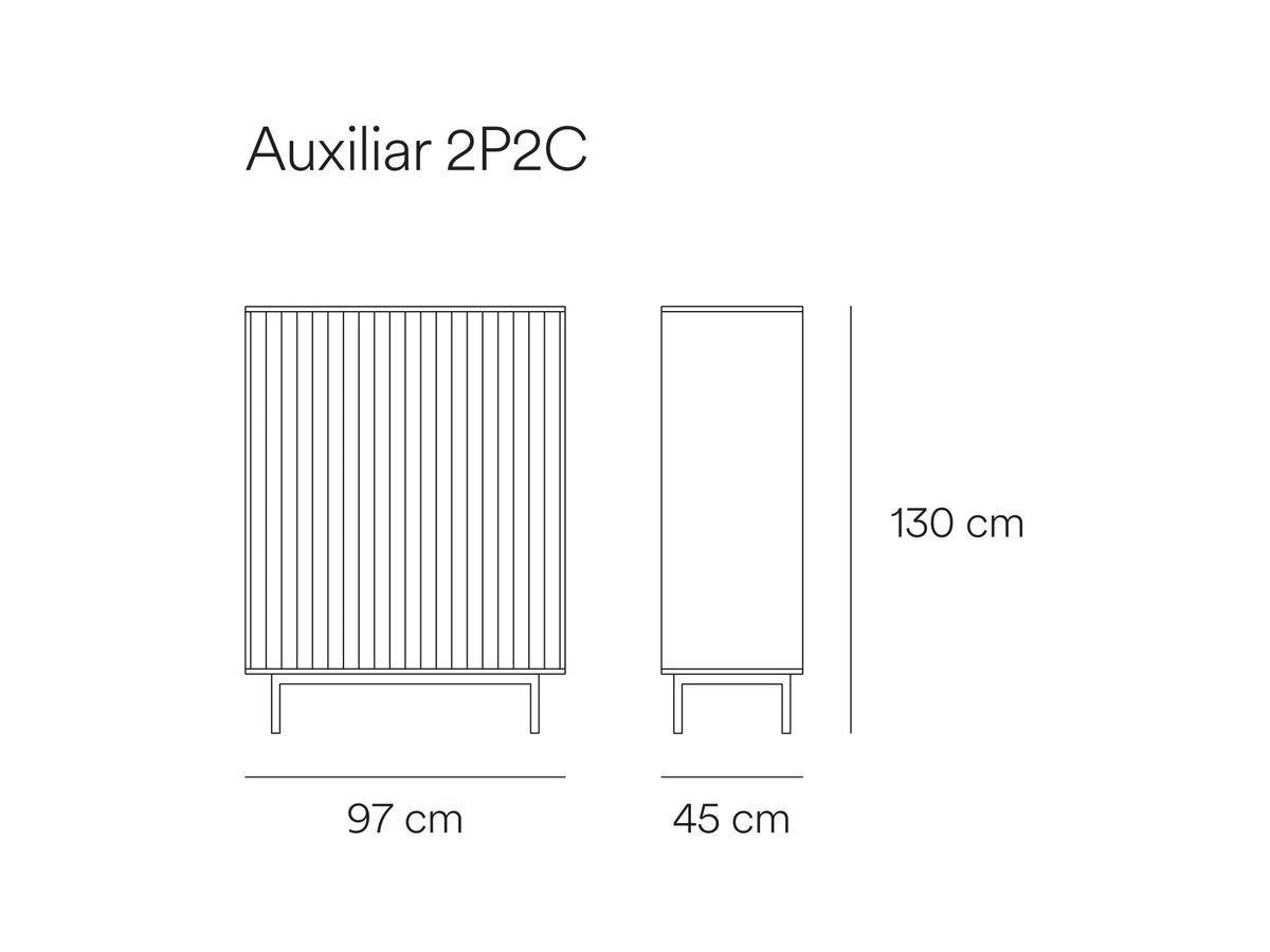 Croquis de medidas de Mueble auxiliar alto SIERRA de 97 cm con 2 puertas y 2 cajones – Teulat