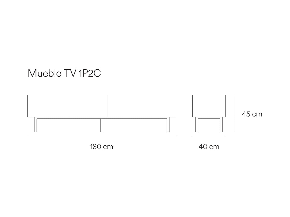 Croquis de medidas de Mueble TV ARISTA de 180 cm con 1 puerta y 2 cajones – Teulat