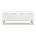 Mueble TV CAMPUS de 140 cm con 4 puertas, en blanco, vista frontal