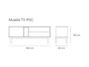 Croquis de medidas — Mueble TV 1P2C CORVO: 140 cm de ancho × 40 cm de fondo × 56 cm de alto
