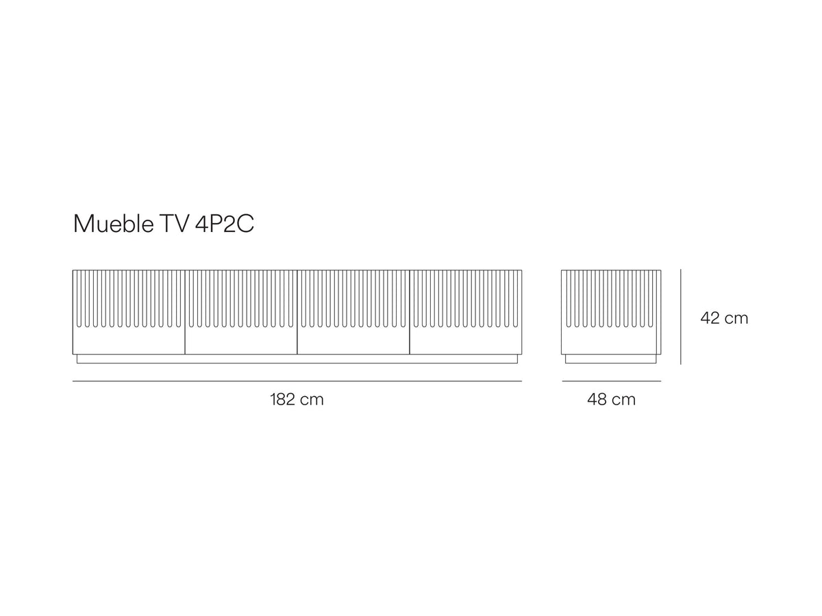 Croquis de medidas de Mueble TV DORIC de 182 cm con 4 puertas y 2 cajones – Teulat