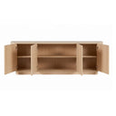 Mueble TV MARSELLA de 200 cm con 4 puertas, en roble natural, con las puertas abiertas