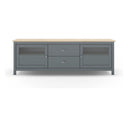 Mueble TV MUSGO de 180 cm con 2 puertas de cristal y 2 cajones, en verde kaki, vista frontal