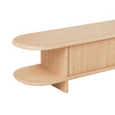Mueble TV NIMES de 180 cm con puerta abatible, en roble, detalle del extremo redondeado