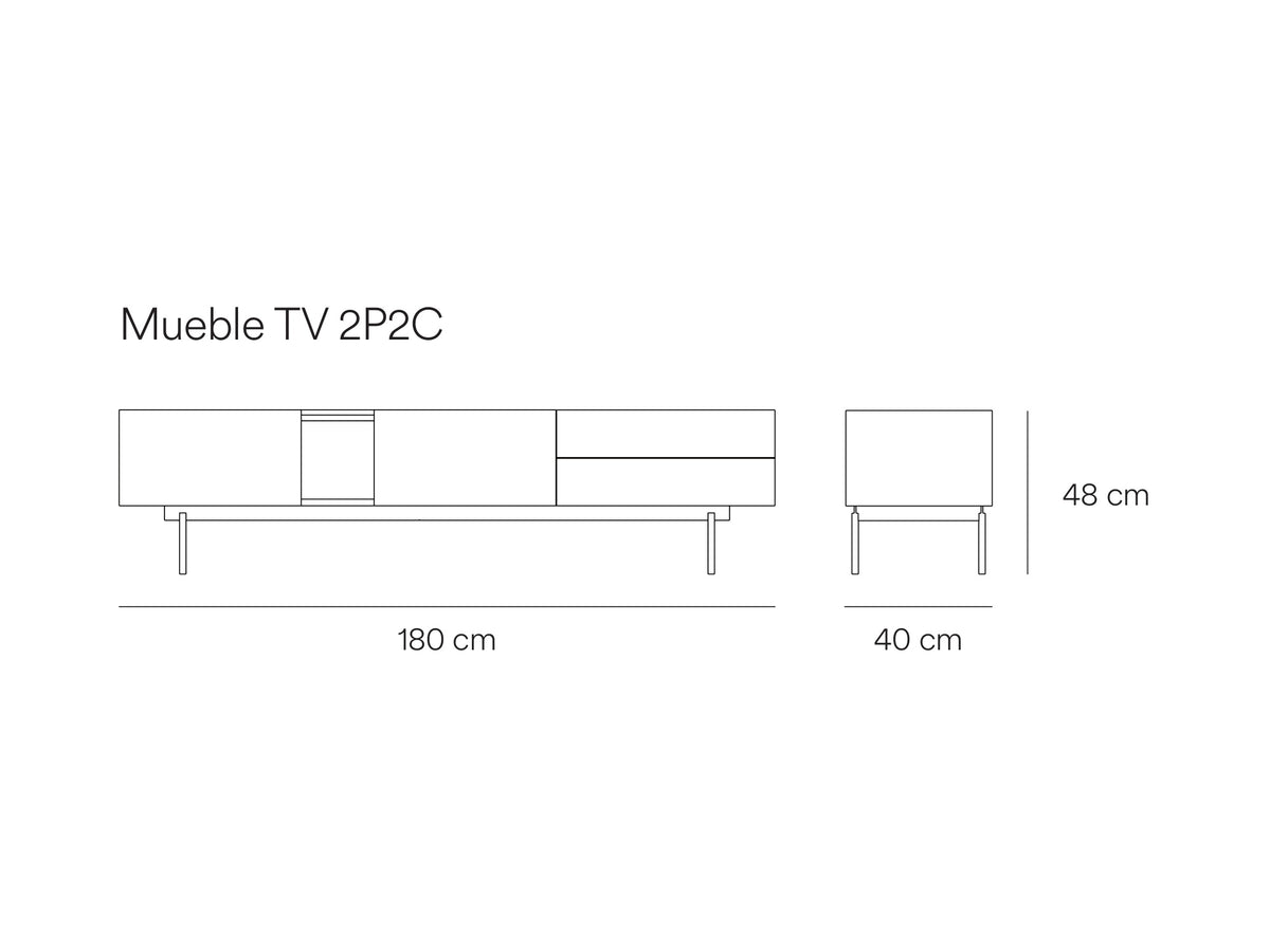Croquis de medidas de Mueble TV OTTO de 180 cm con 2 puertas y 2 cajones – Teulat