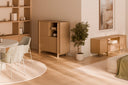 Mueble TV PACIFIC de 160 cm con 2 puertas, cajón y hueco, en un salón