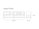 Croquis de medidas — Mueble TV 3P2C PLATT: 220 cm de ancho × 45 cm de fondo × 74 cm de alto