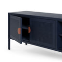 Mueble TV SAYLA de 160 cm con 2 puertas, en azul oscuro, detalle de la puerta y el tirador