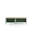 Mueble TV SAYLA de 160 cm con 2 puertas, en verde menta, con las puertas abiertas