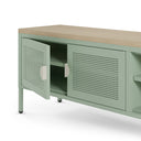 Mueble TV SAYLA de 160 cm con 2 puertas, en verde menta, detalle de la puerta y el tirador