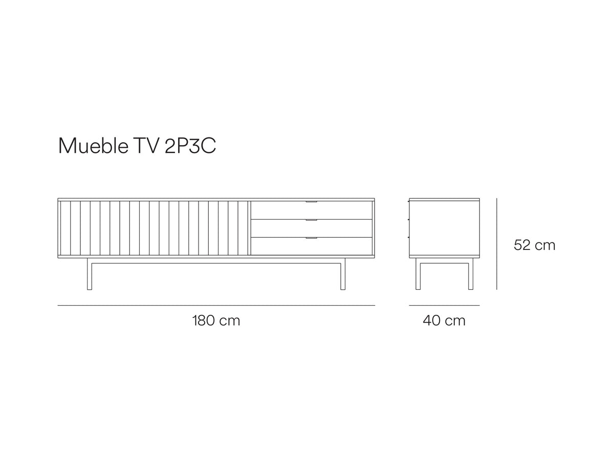Croquis de medidas de Mueble TV SIERRA de 180 cm con 2 puertas y 3 cajones – Teulat