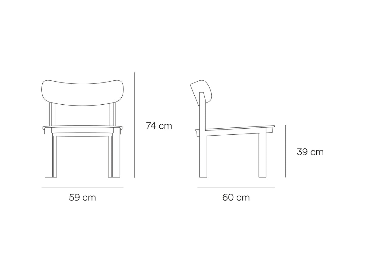 Croquis de medidas de Butaca NARA de madera de fresno – Teulat
