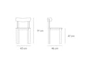 Croquis de medidas — Silla NARA: 43 × 46 × 77 cm, asiento a 47 cm