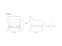 Croquis de medidas — Butaca SADIRA: 87 × 87 × 86 cm, asiento a 42 cm