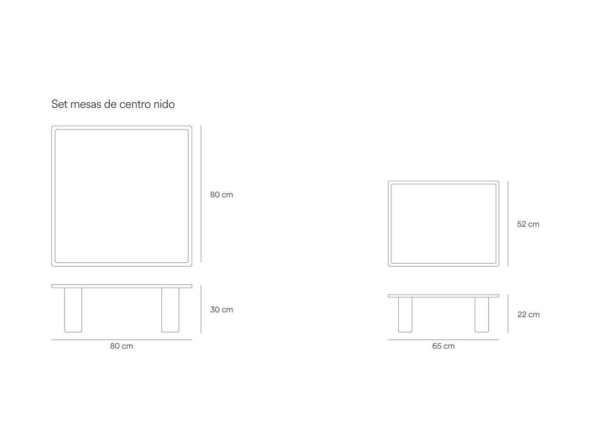 Croquis de medidas de Set de 2 mesas de centro nido NEST de 80 y 65 cm – Teulat