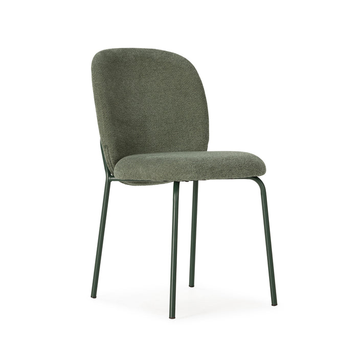 Silla DAIA tapizada en verde con patas verdes de metal