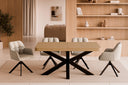 Silla TAIMI Giratoria 360º Acolchada en Cuadrícula, en negra, en un comedor