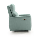 Sillón relax SOUL con posición cardio y doble reposapiés, en verde agua, vista lateral con el cabezal reclinado