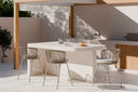 Taburete PIERRE Exterior, en beige, en una terraza