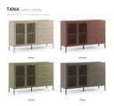 Muestrario TANA: aparador de 140 cm con 2 puertas y 3 cajones en arena, burdeos, verde y moca