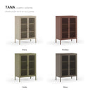 Muestrario TANA: mueble auxiliar de 70 cm con 2 puertas en arena, burdeos, verde y moca