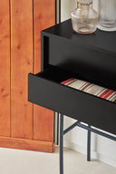 Consola NUBE de 110 cm con 1 puerta corredera y 2 cajones, en negro y gris antracita – Teulat