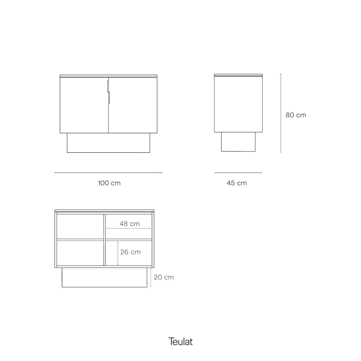 Croquis de medidas de Cómoda TOTEM de 100 cm con 2 puertas – Teulat