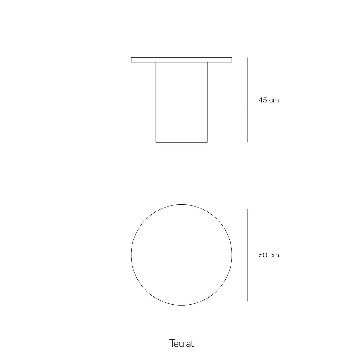 Croquis de medidas de Mesa auxiliar TOTEM de 50 cm – Teulat