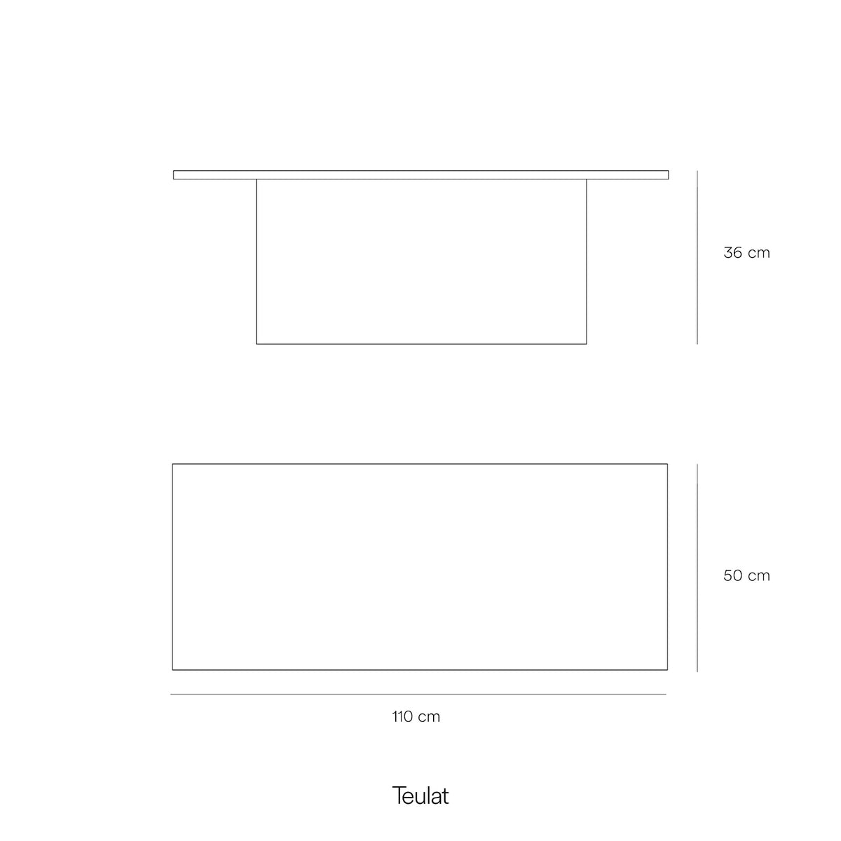 Croquis de medidas de Mesa de centro rectangular TOTEM de 110 cm – Teulat
