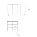 Croquis de medidas — Mueble auxiliar alto TOTEM de 110 cm con 2 puertas: 110 cm de ancho × 45 cm de fondo × 114 cm de alto