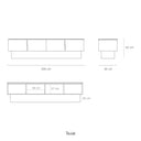 Croquis de medidas — Mueble TV TOTEM de 200 cm con 4 puertas: 200 cm de ancho × 45 cm de fondo × 50 cm de alto